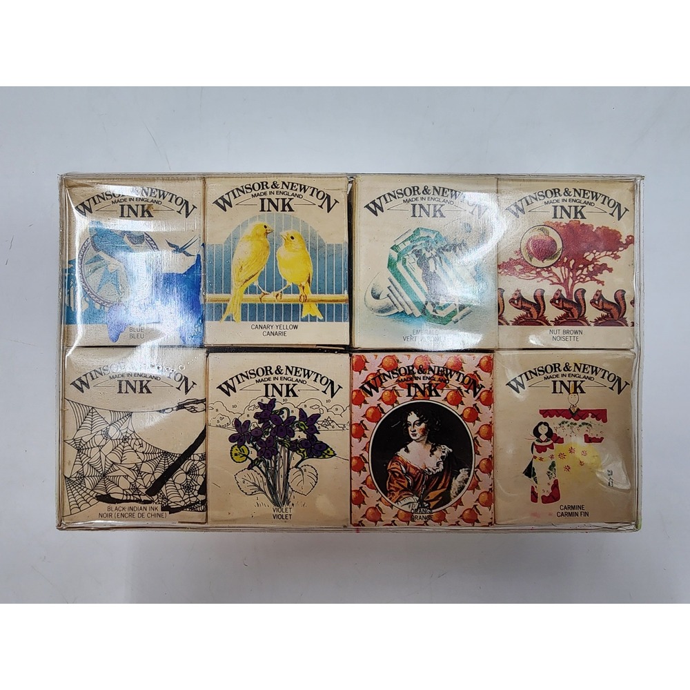 Vintage Winsor & Newton Drawing Ink Set of 8 Calligraphy Illustration England